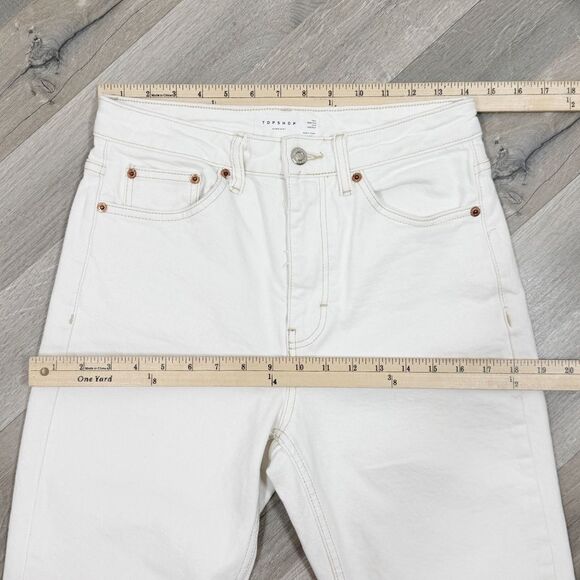 TopShop High Rise Raw Hem Cropped Straight Leg Jeans White Ivory 28 Tall - Picture 12 of 15